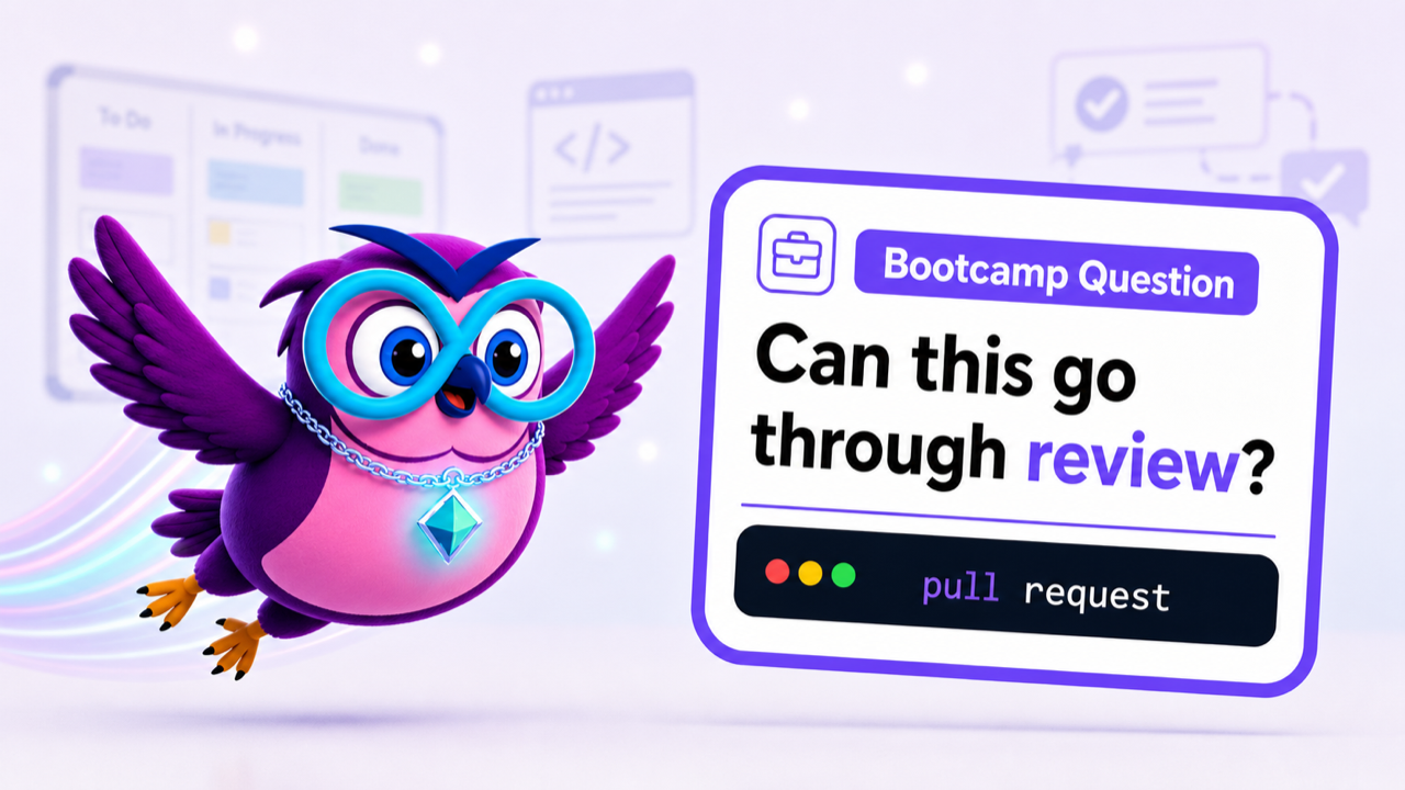 First IT Job Bootcamp question illustration with the zero2hero owl mascot