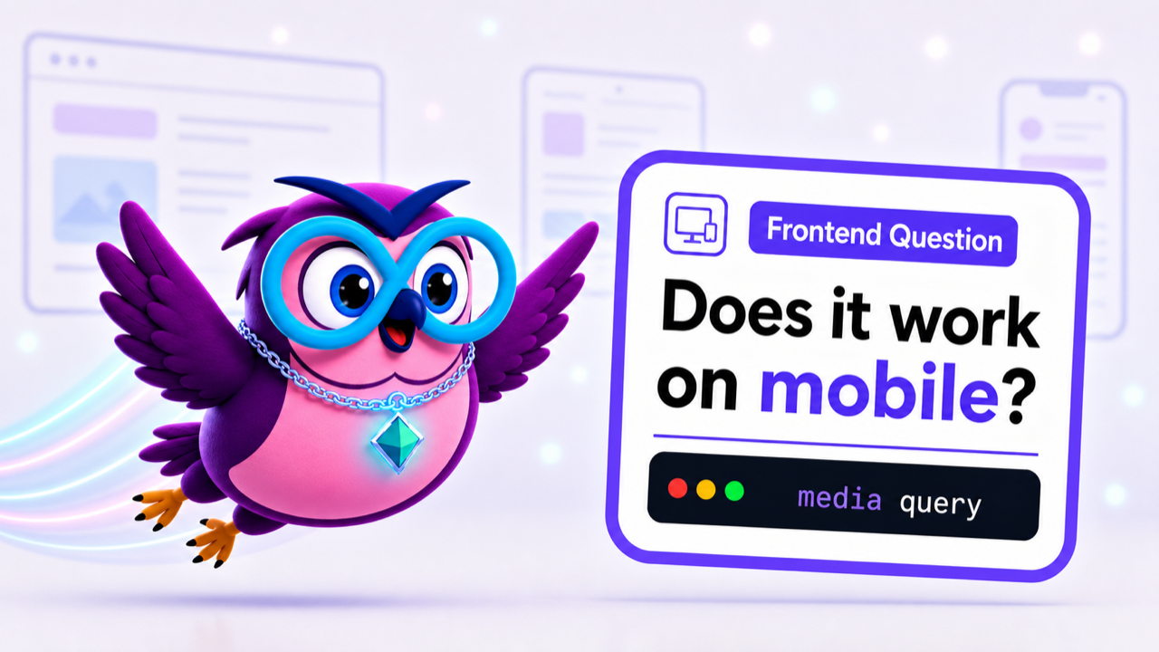 FrontEnd Development Intensive question illustration with the zero2hero owl mascot