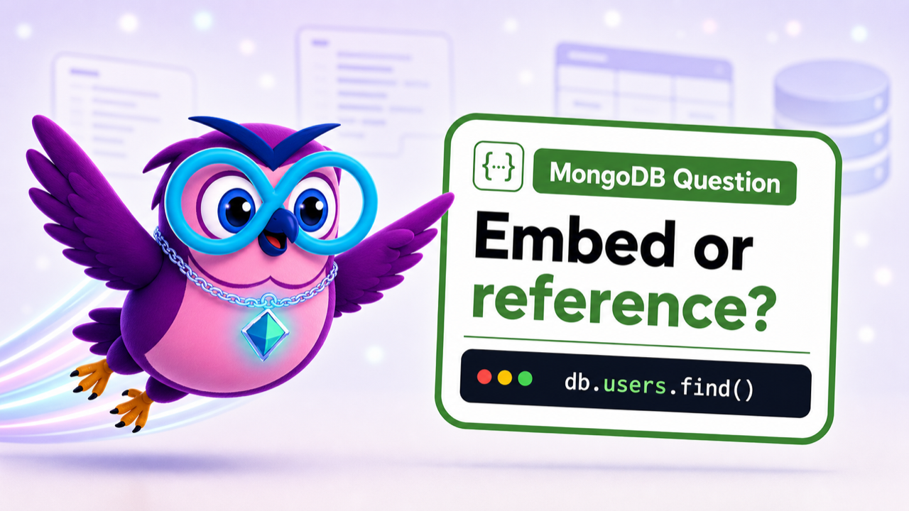 MongoDB & Database Design question illustration with the zero2hero owl mascot