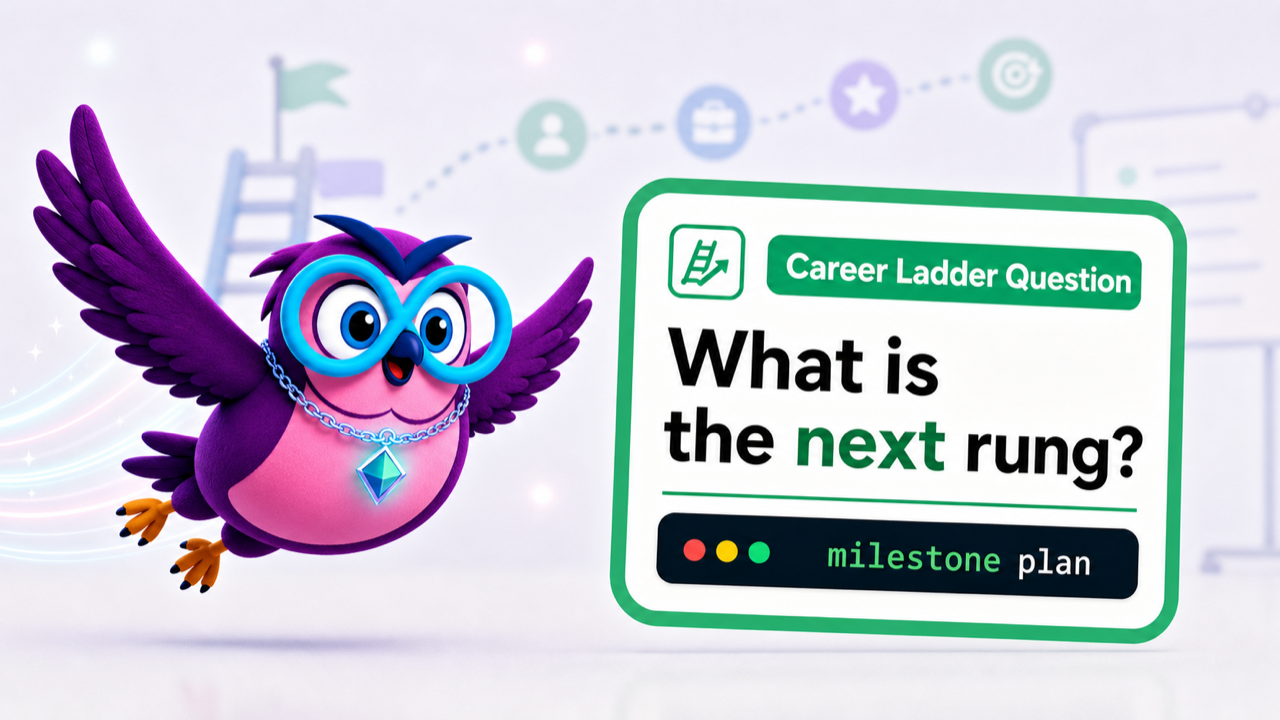 Planning Career Ladders question illustration with the zero2hero owl mascot
