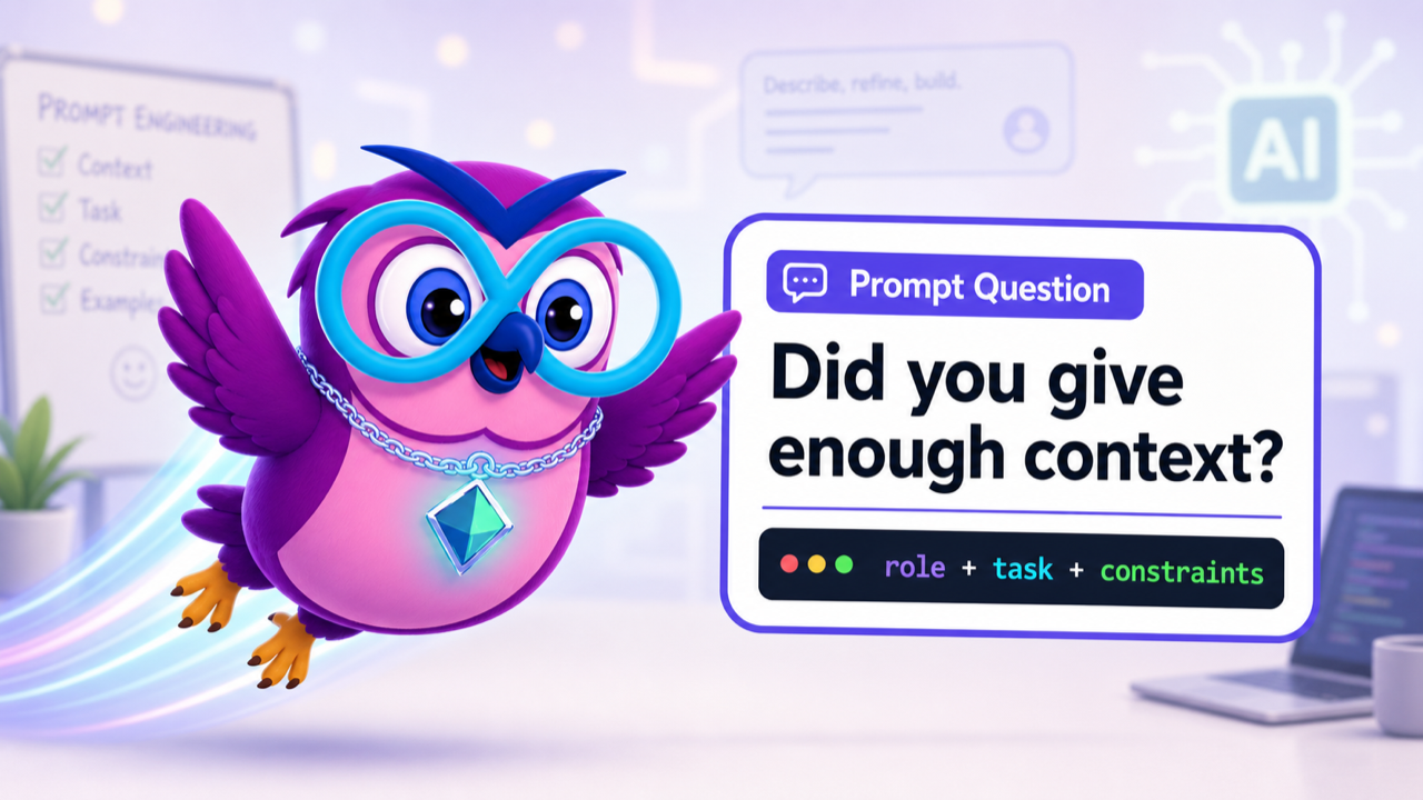 Prompt Engineering for Builders question illustration with the zero2hero owl mascot